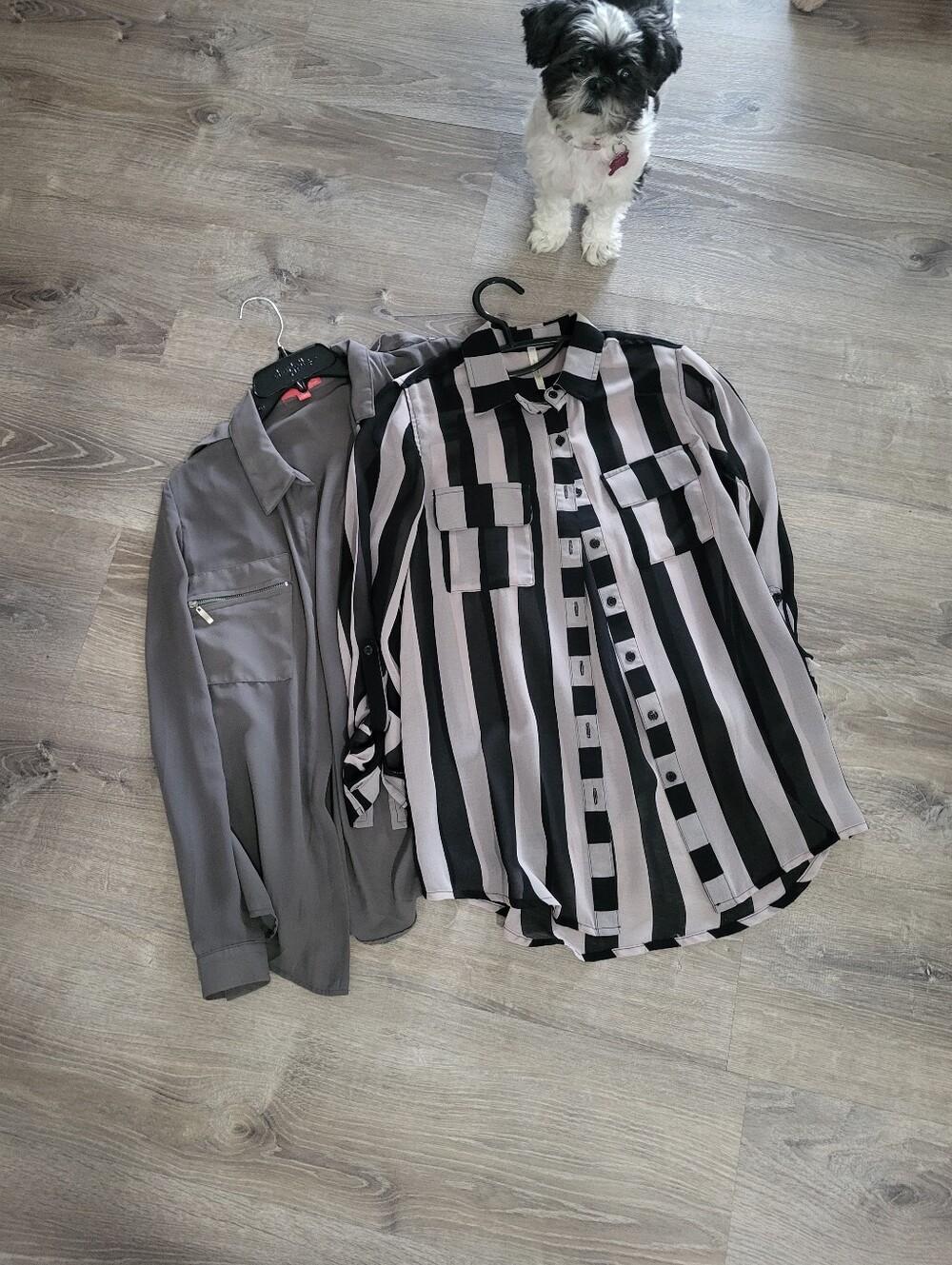 set of 2 gray black sheer work shirts long sleeve blouse